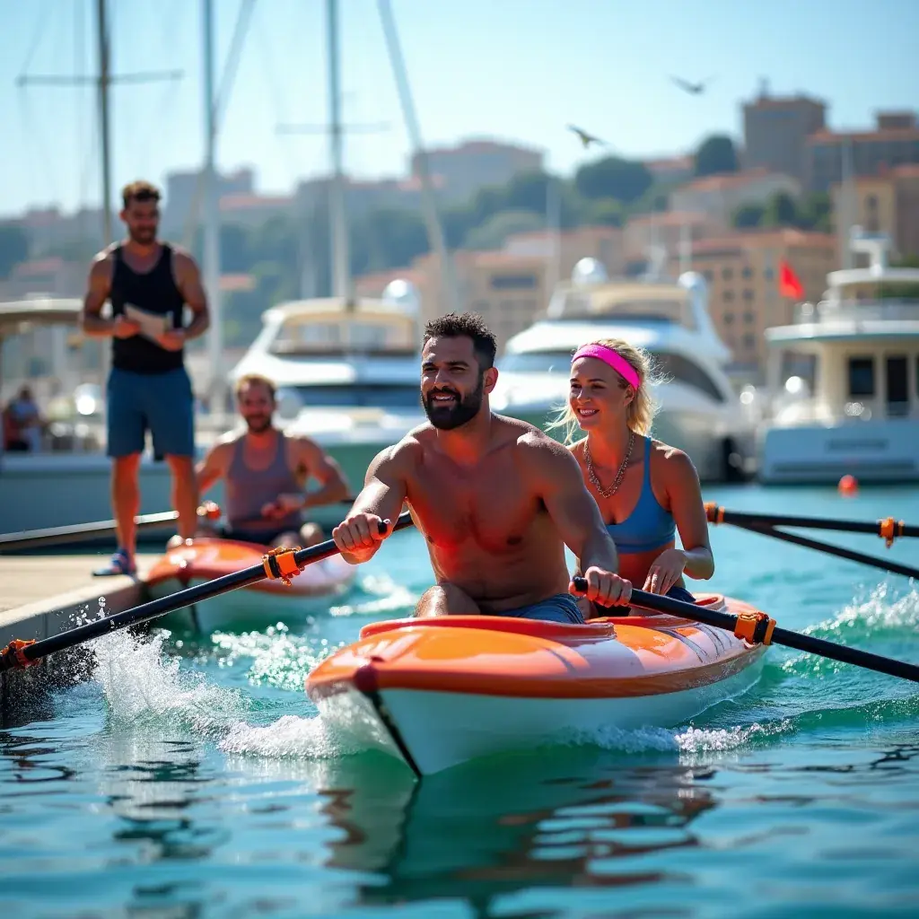 Entrenador demostrando la postura correcta en el remo