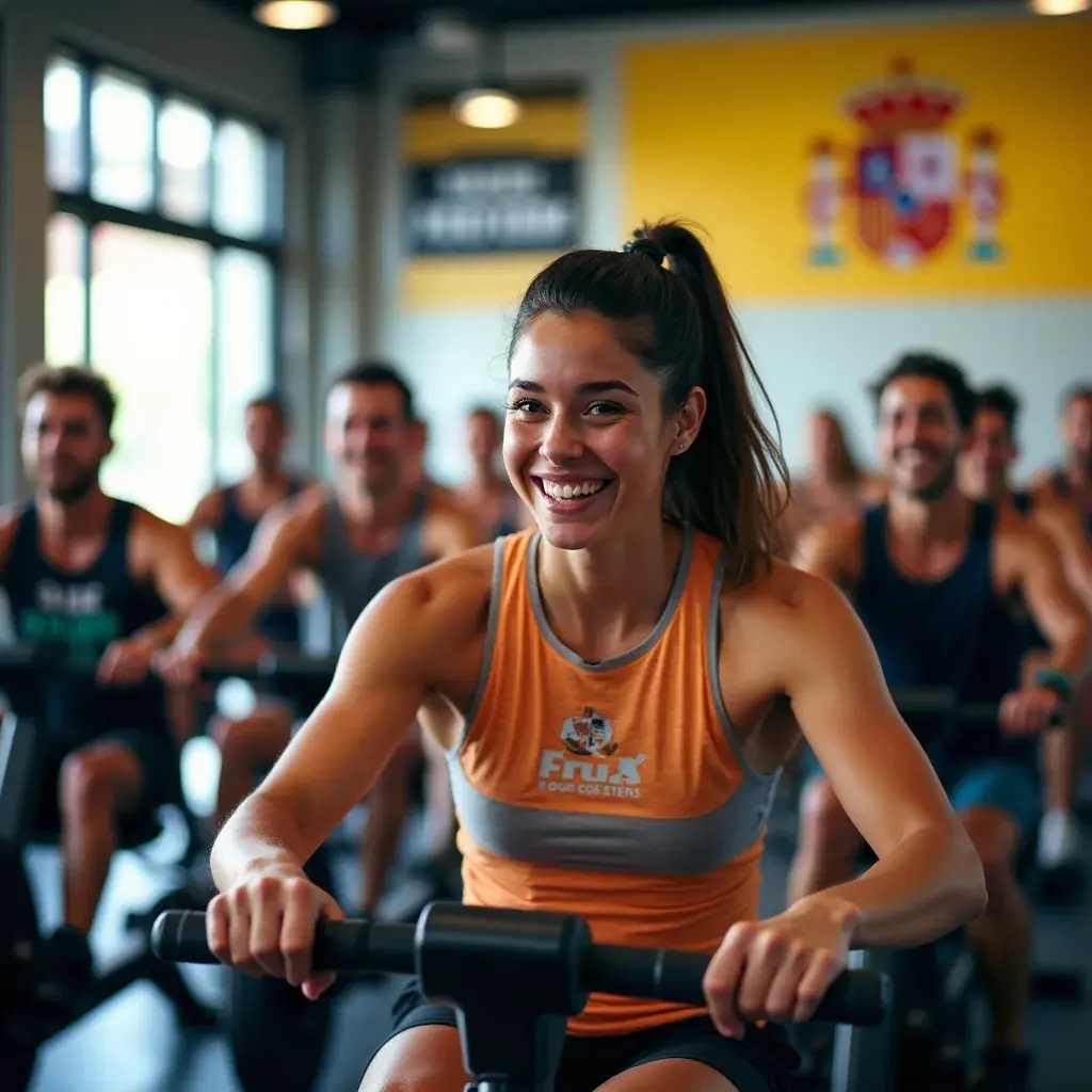 Hombre ajustando su máquina de remo antes de comenzar